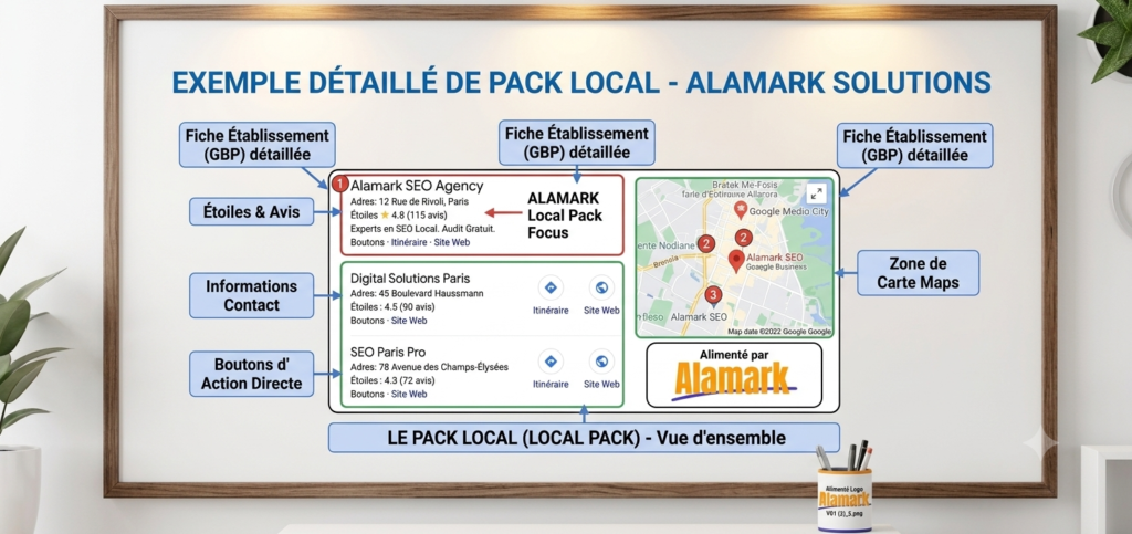 Exemple de pack local dans une SERP Google