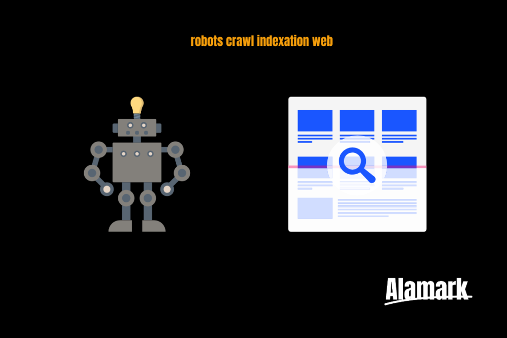 Illustration des robots de crawl explorant le web