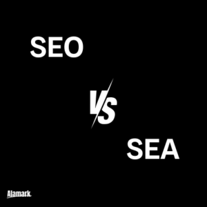 Schéma comparant le SEO et le SEA à un supermarché et une galerie marchande